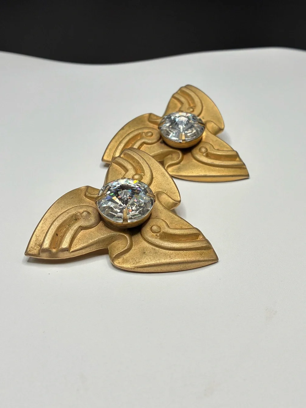 1980’s Gold-Tone Pinwheel Crystal Earrings - Women's Jewelry
